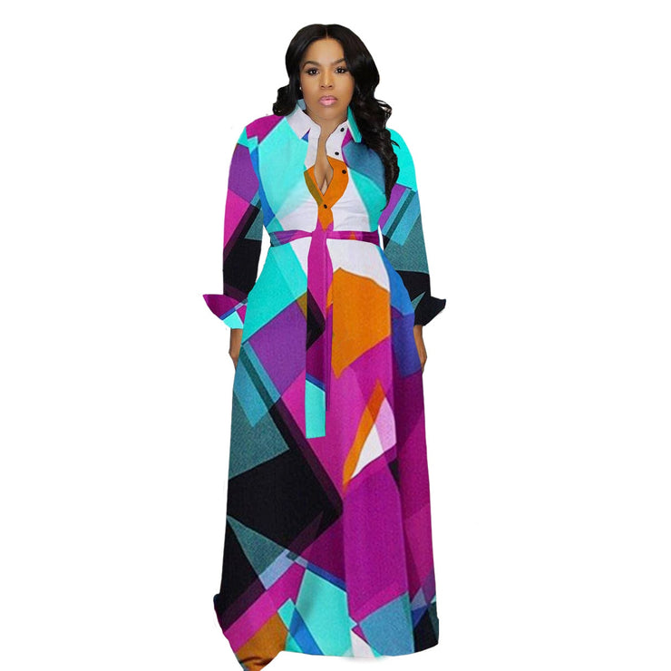 Full Sleeve Autumn Print Maxi Dresses