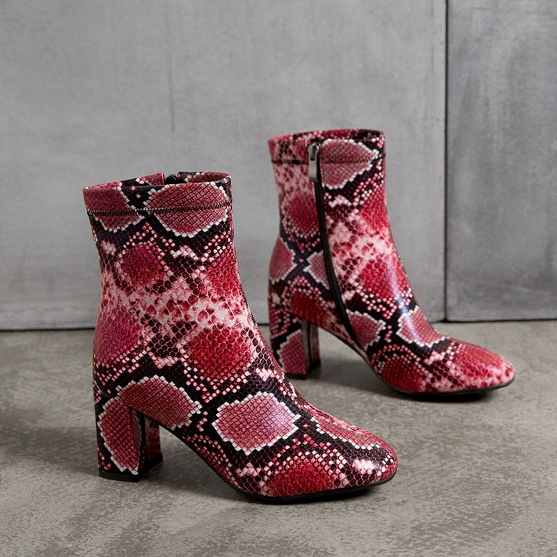 Snake Print Ankle Boots