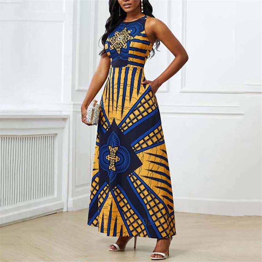 Dashiki Print Maxi Dress