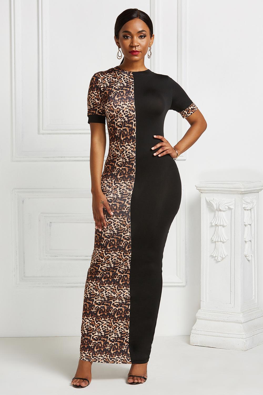 Stretchy Leopard Print Patchwork Bodycon Dresses