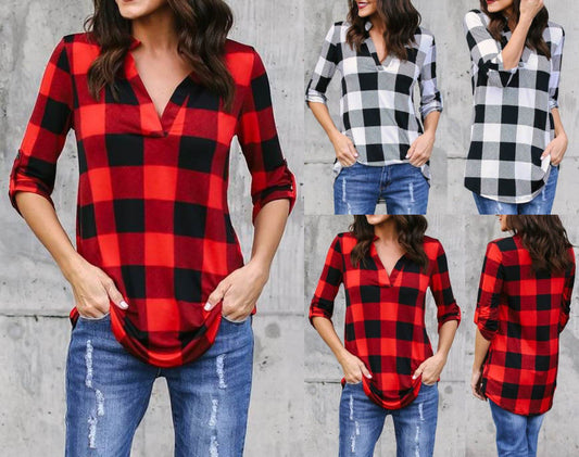 Long Sleeve Plaid Blouses