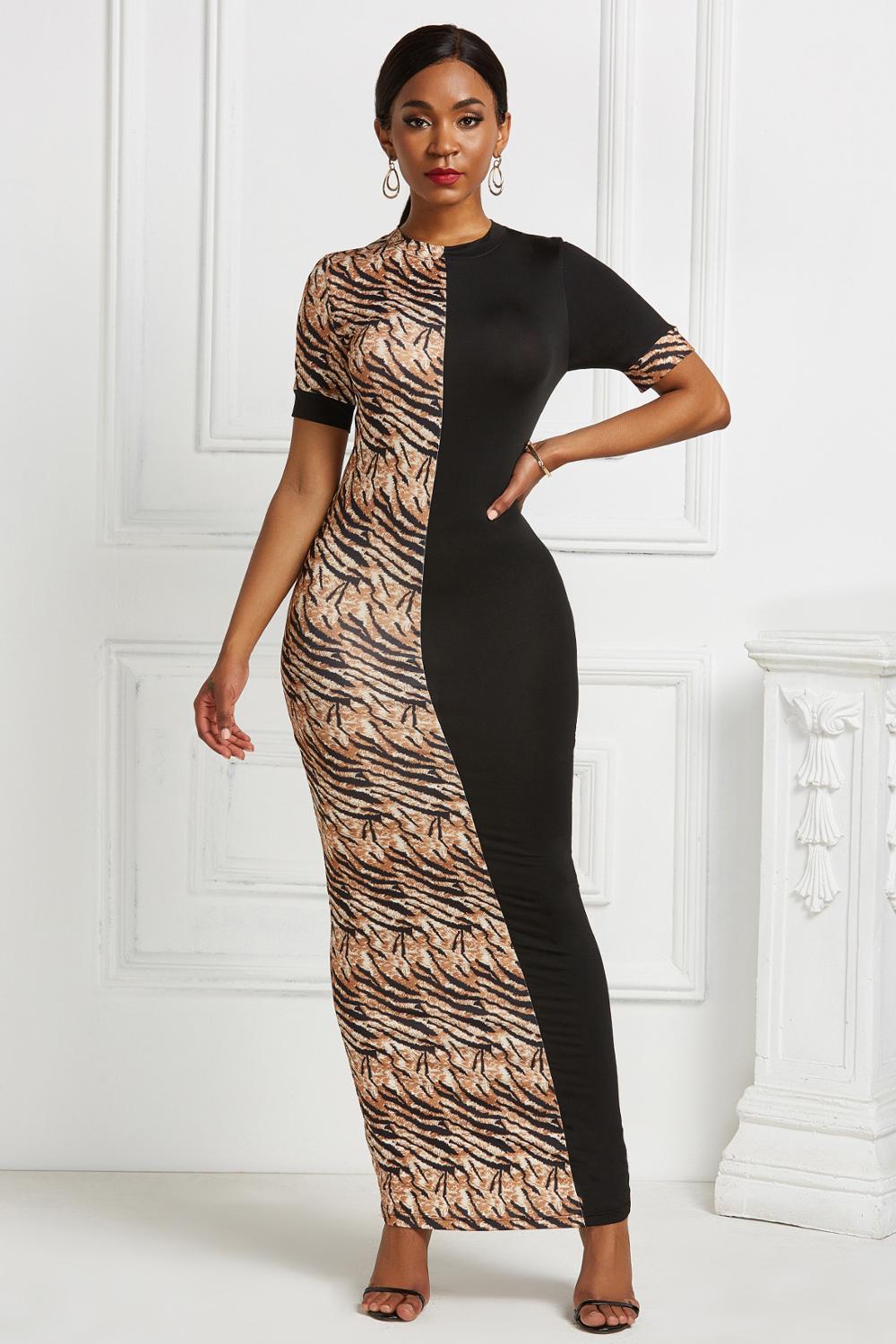 Stretchy Leopard Print Patchwork Bodycon Dresses