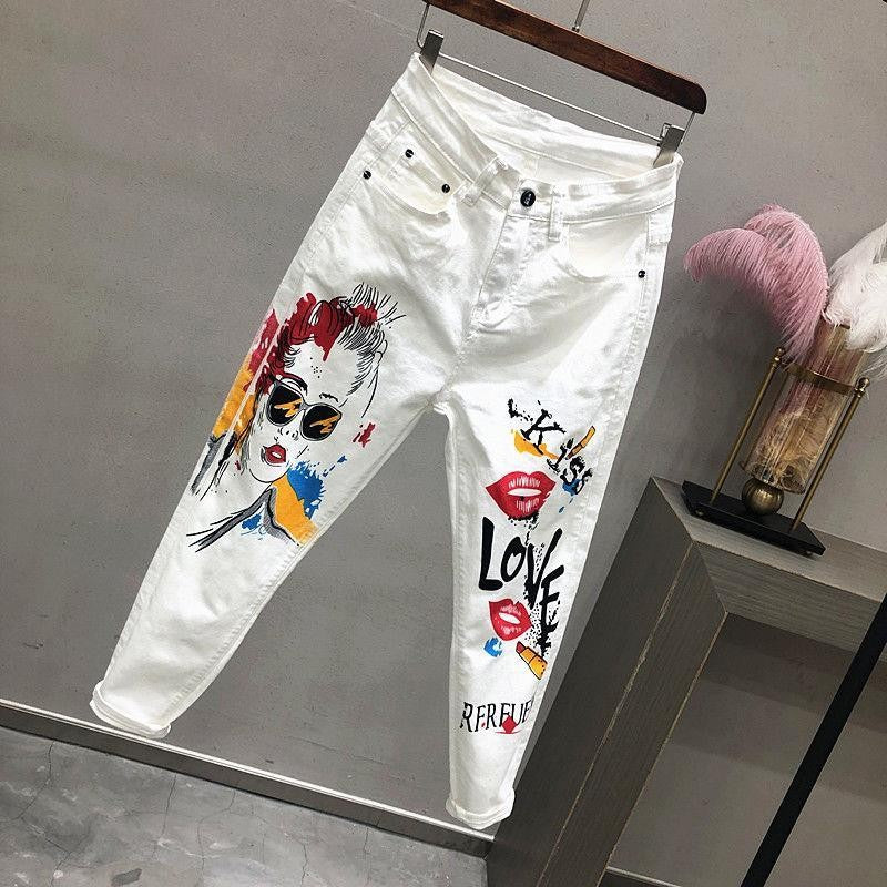 Flowers Print Stretch Skinny Jeans