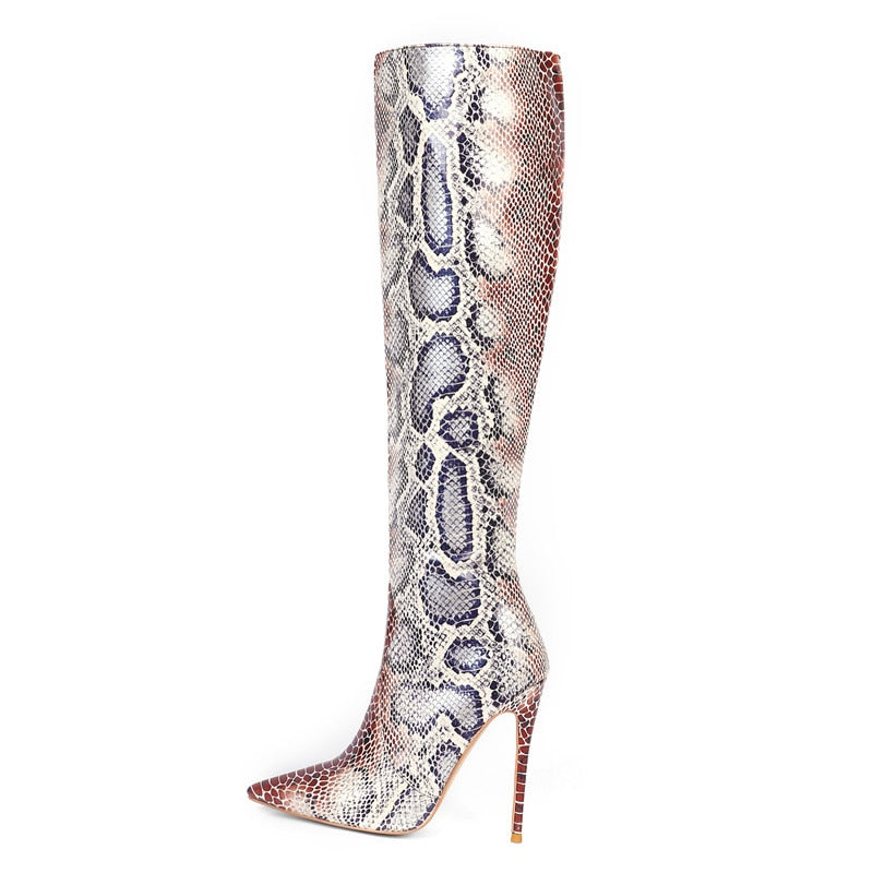 Pointed Toe Snake Print Stilettos