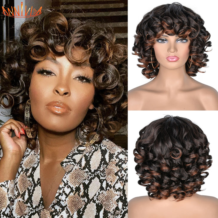 Short Curly Afro Wig with Bangs High Temperature Fiber