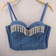 SXTHAENOO Denim Bustier Bra