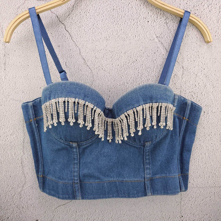 SXTHAENOO Denim Bustier Bra