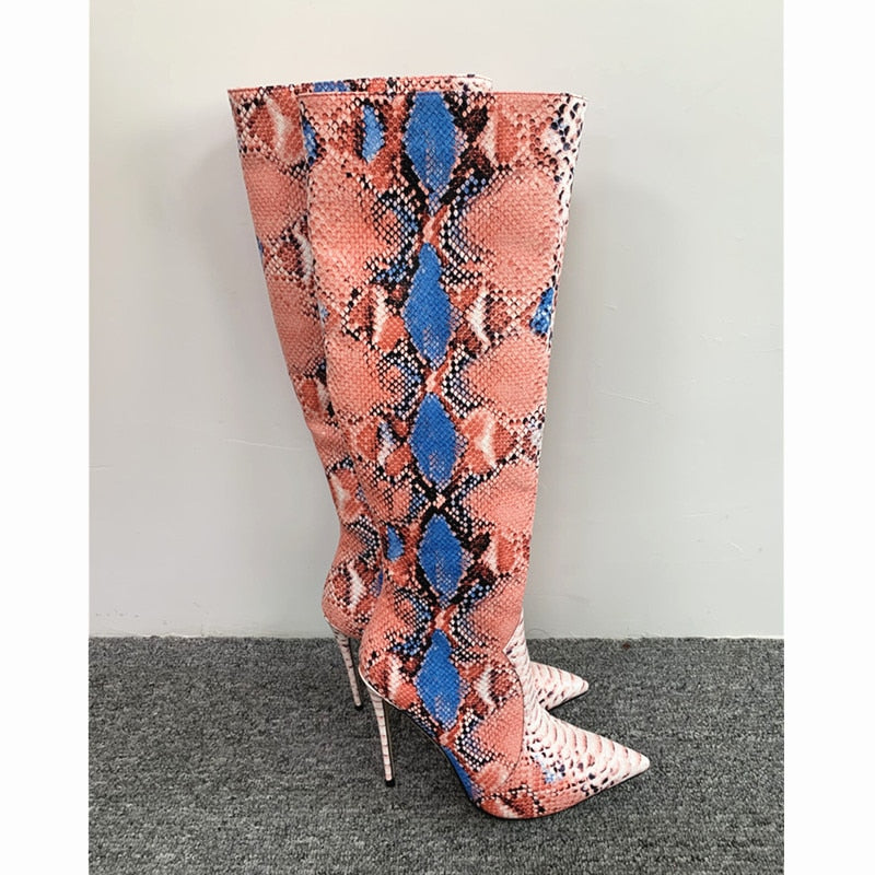 Pointed Toe Snake Print Stilettos