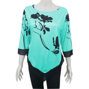 Lace O-Neck Splice Floral Printing Tops