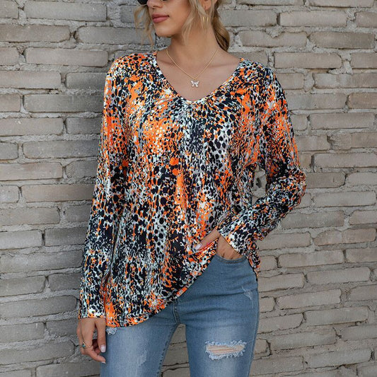 Leopard Printed V-Neck Blouses