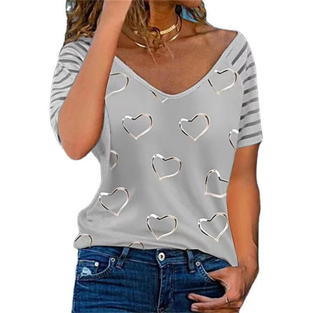 Heart Printed V Neck Blouses