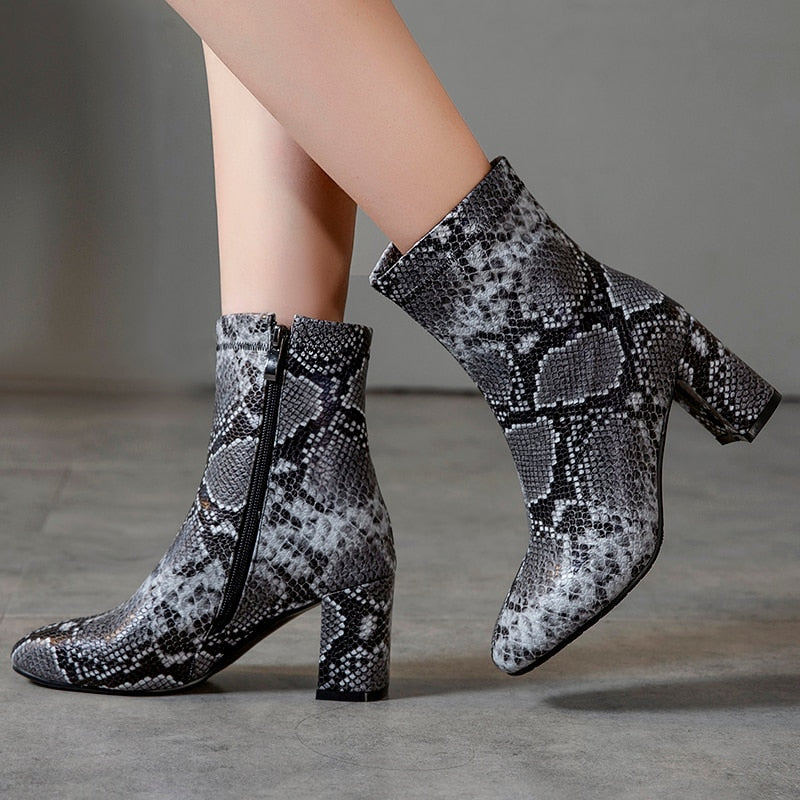 Snake Print Ankle Boots