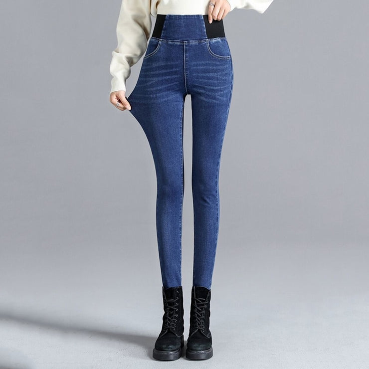 Blue Denim Pencil Stretch Pants