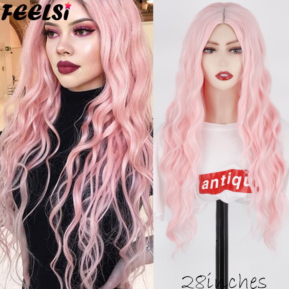 FEELSI Synthetic Pure Long Water Wave Halloween Wig