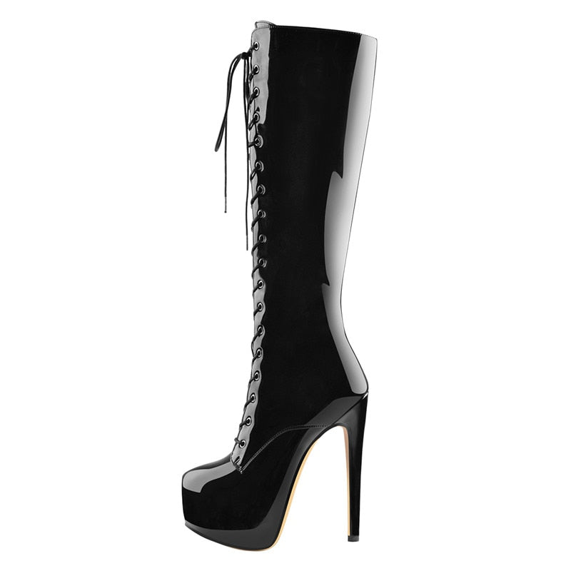 Round Toe Knee High Stiletto Boots