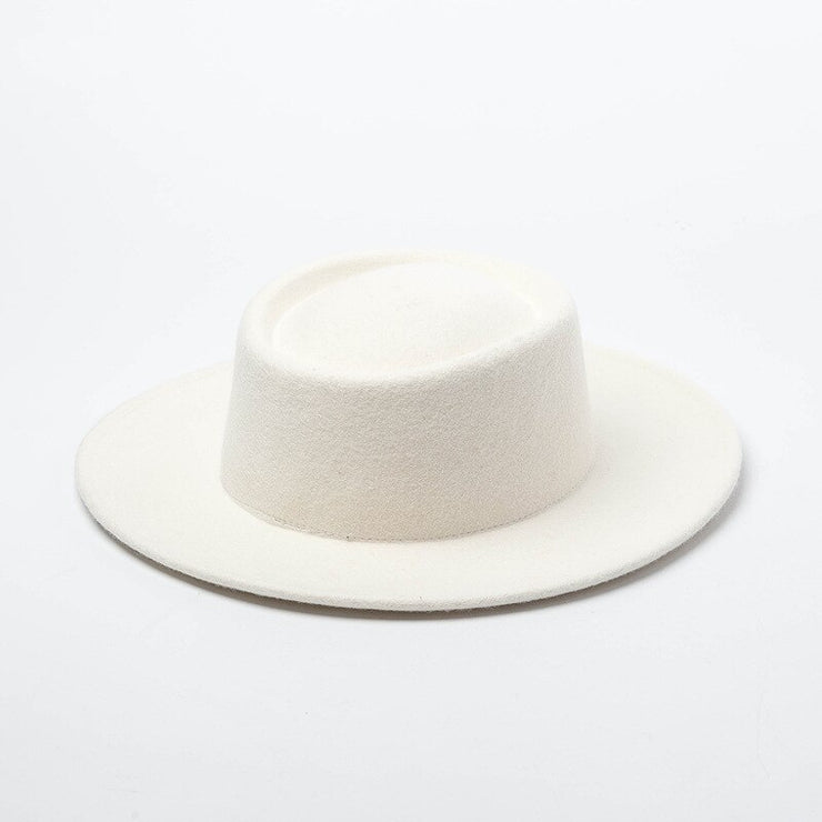 Ladys Wool Felt White Wide Brim Fedoras