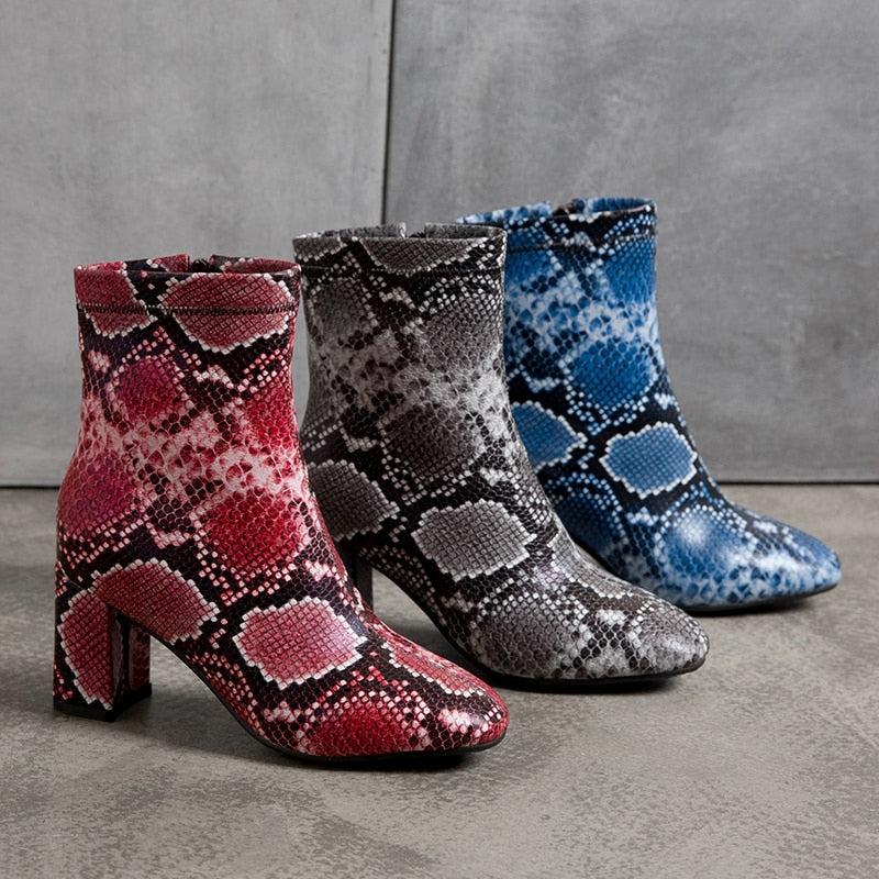 Snake Print Ankle Boots