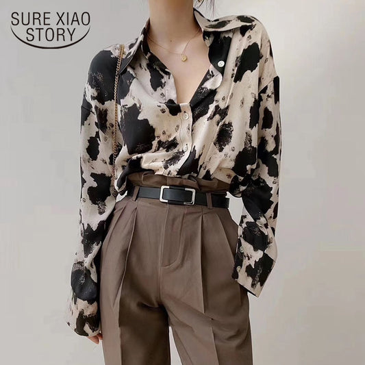 Cow Print Long Sleeve Blouse