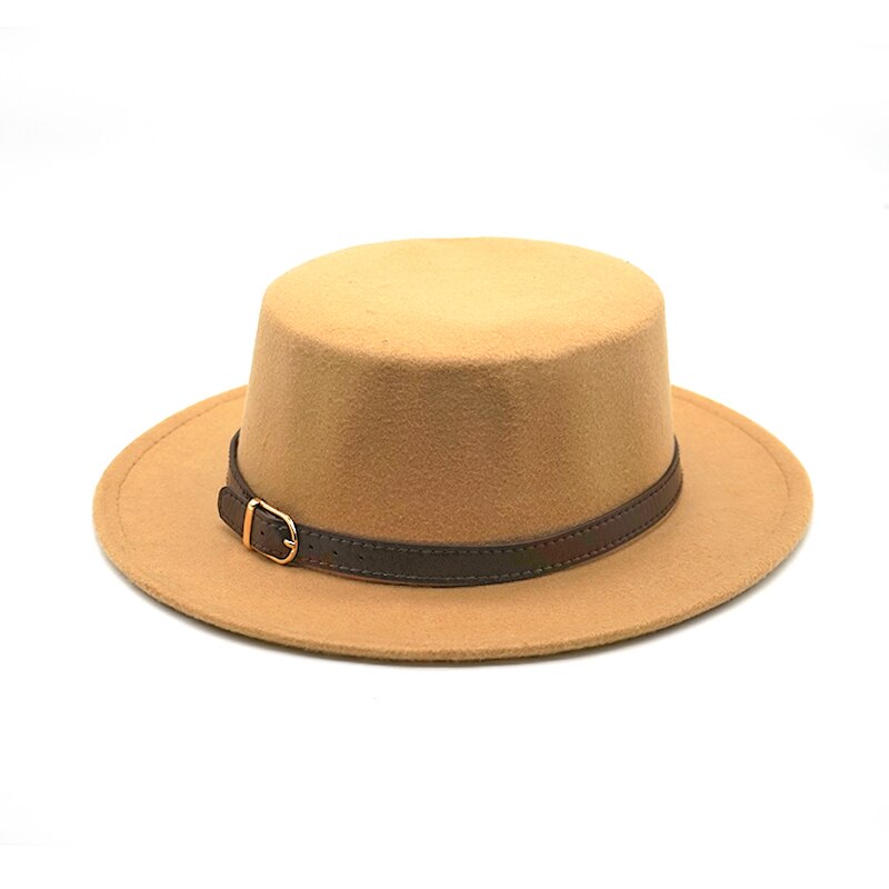 Flat Top Belt Buckle Decorated ladies Fedora