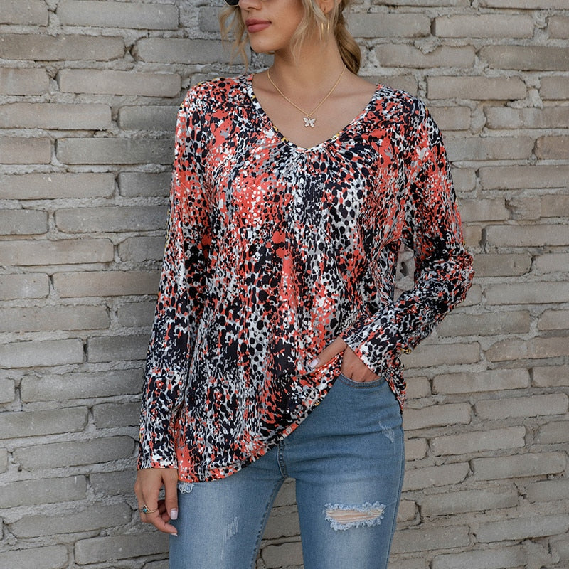 Leopard Printed V-Neck Blouses