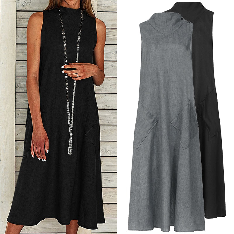 VONDA Sleeveless Loose Sundress