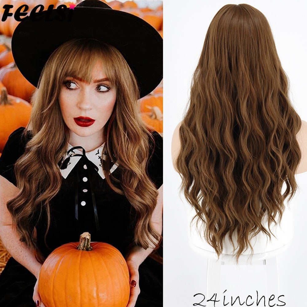 FEELSI Synthetic Pure Long Water Wave Halloween Wig