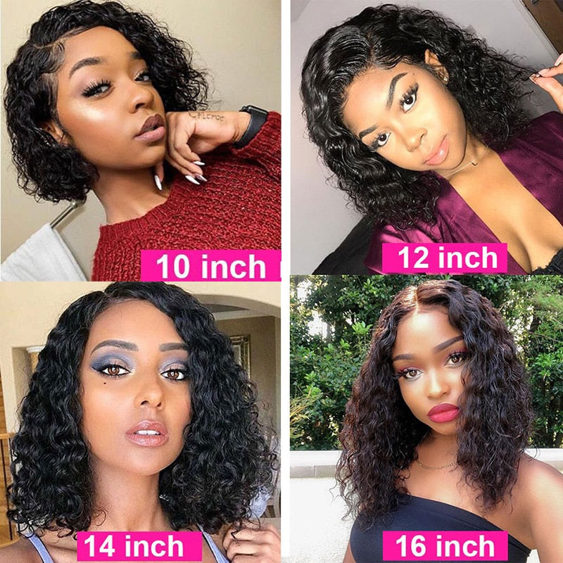 Malaysian Water Wave Bob  4x4 Lace Front Human Hair Wigs