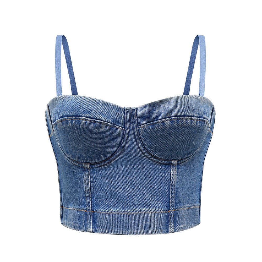 SXTHAENOO Denim Bustier Bra