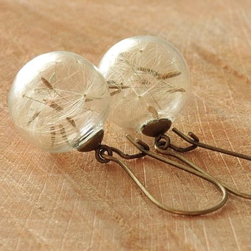 2pc 16MM Glass Globe Dangle Earrings