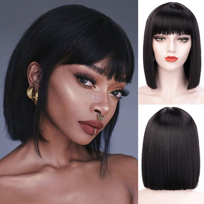 Synthetic Shoulder Length Bob Wig with Bangs