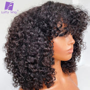 Brazilian Remy Kinky Curly Human Hair Wig With Bangs