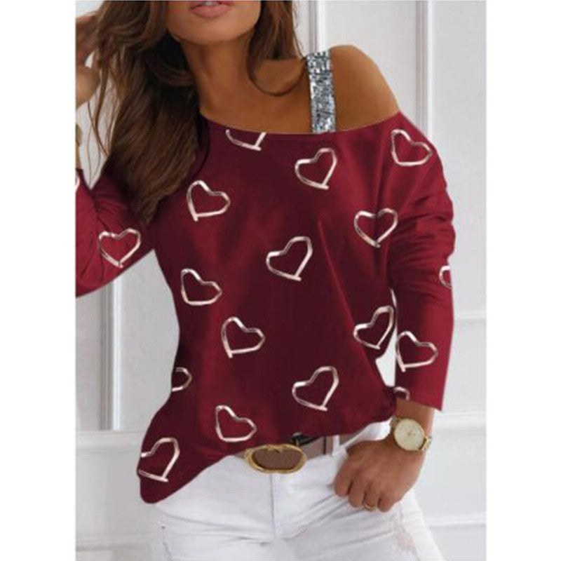 Sequined Loose Off Shoulder Shirts