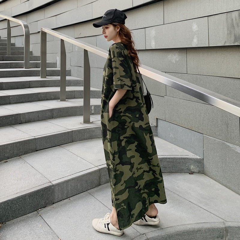 Loose Maxi Camouflage Dresses