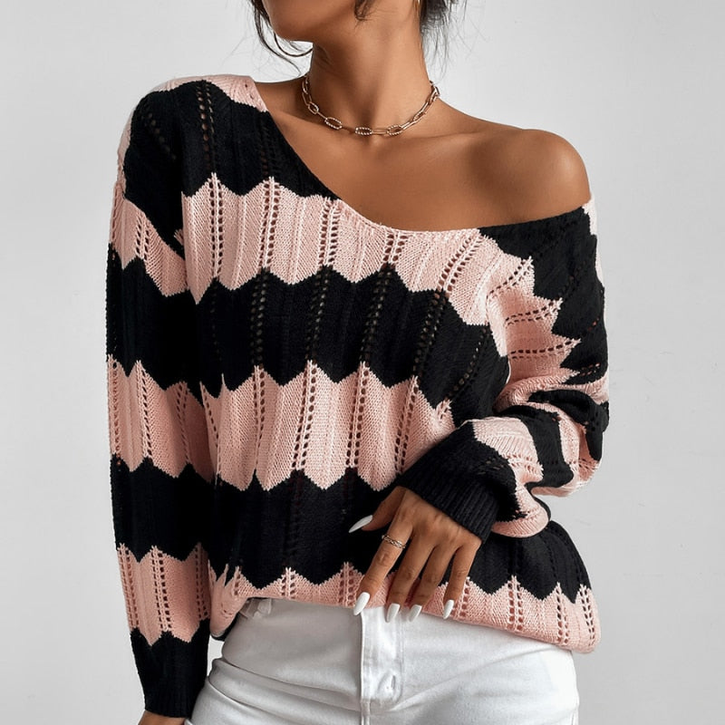 Loose Striped Wide Neck Sweater