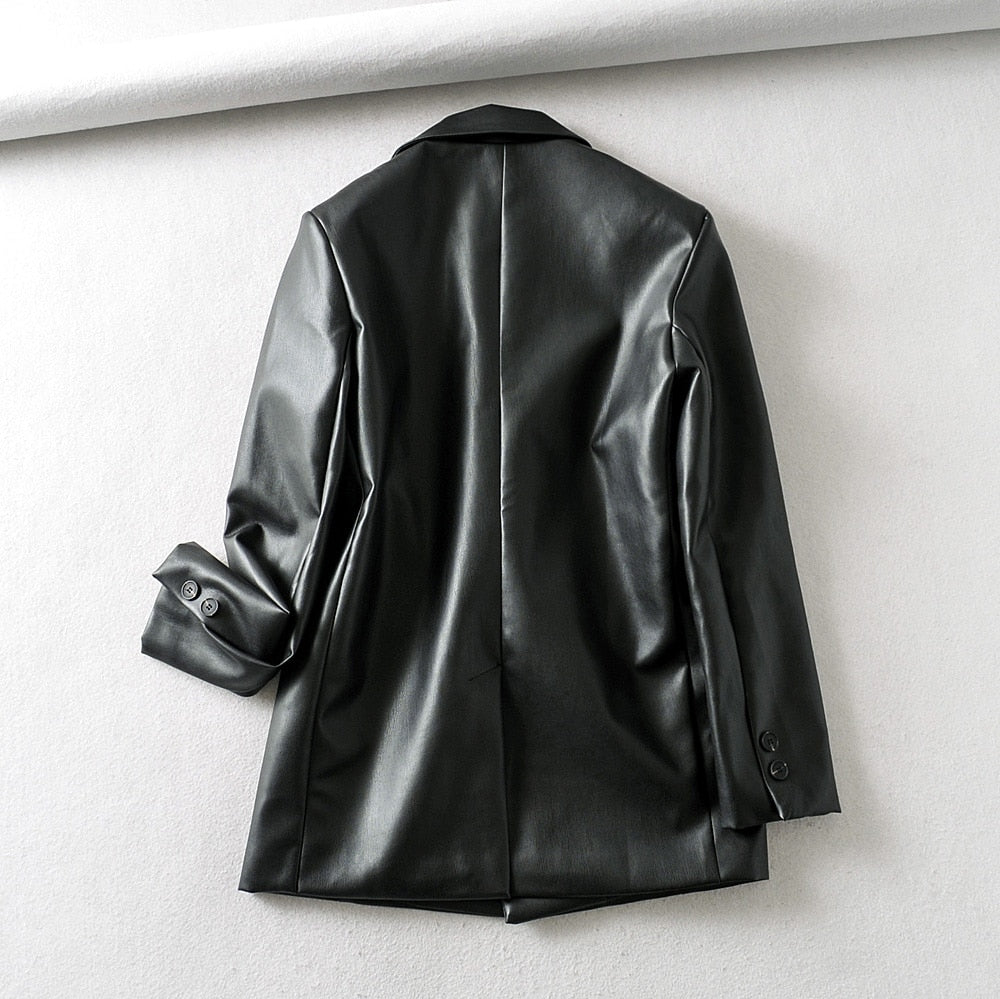 Loose Leather Blazer Coats