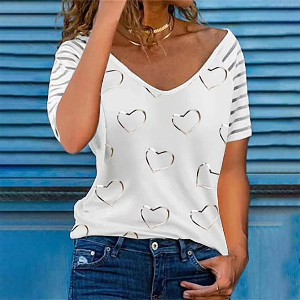 Heart Printed V Neck Blouses