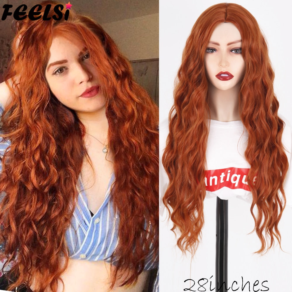 FEELSI Synthetic Pure Long Water Wave Halloween Wig