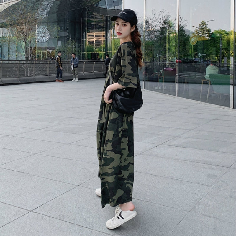 Loose Maxi Camouflage Dresses