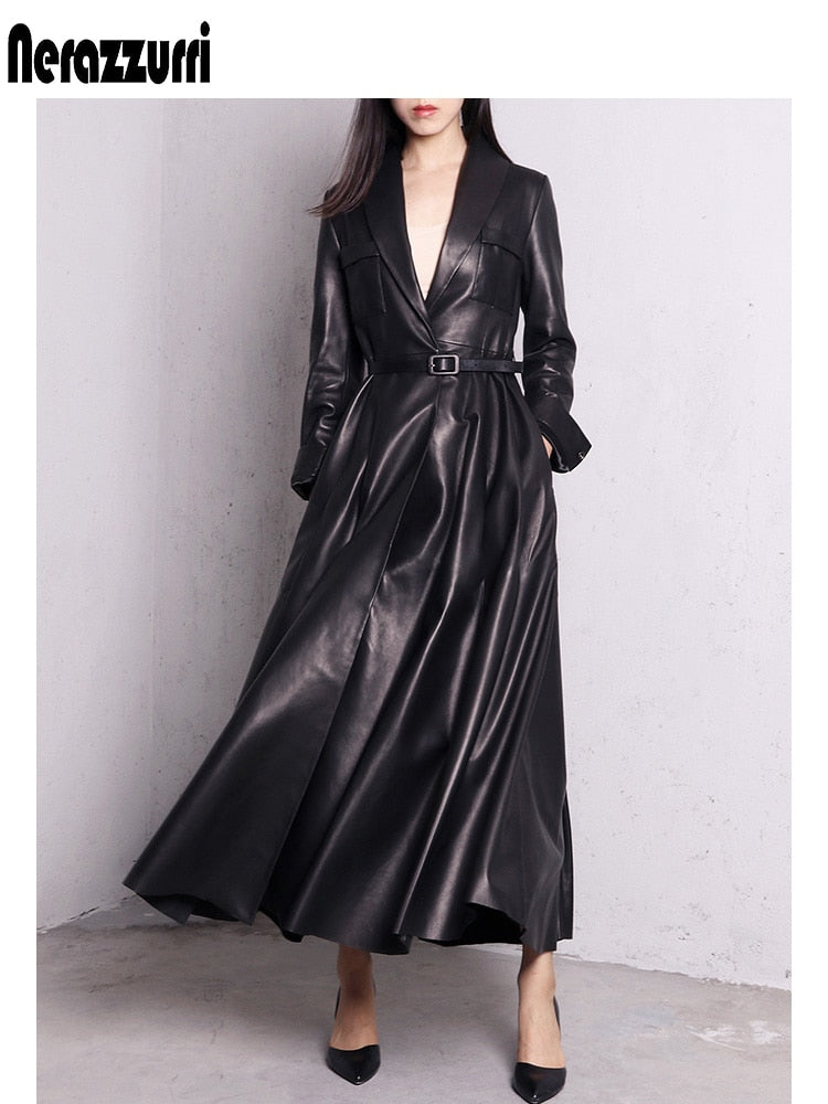 Leather Extra Long Trench Coat