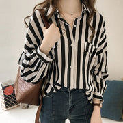 Striped Button-Down Long Sleeve Blouse