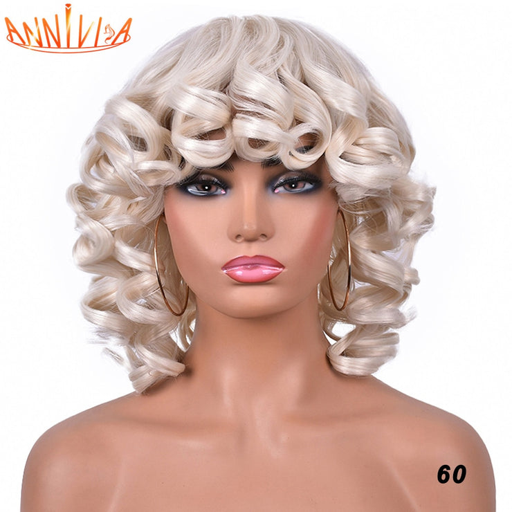 Short Curly Afro Wig with Bangs High Temperature Fiber