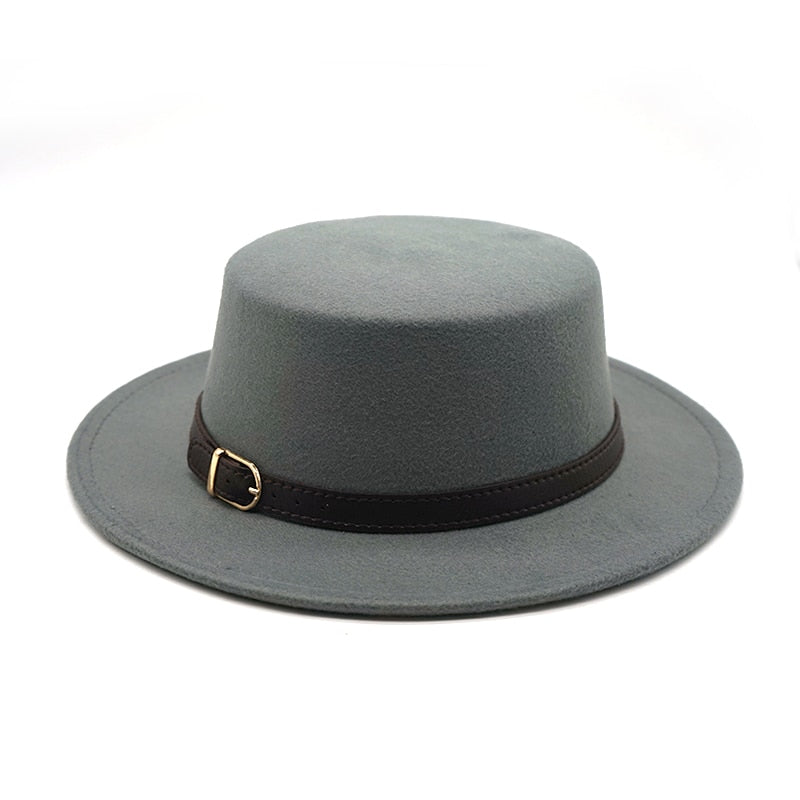 Flat Top Belt Buckle Decorated ladies Fedora