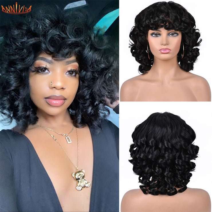 Short Curly Afro Wig with Bangs High Temperature Fiber