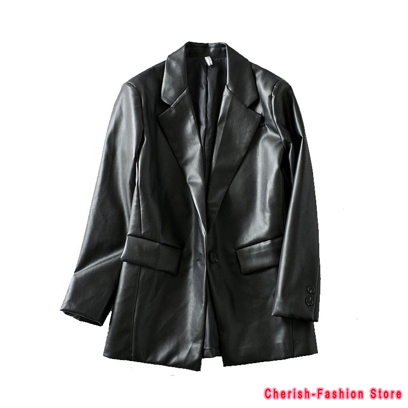 Loose Leather Blazer Coats