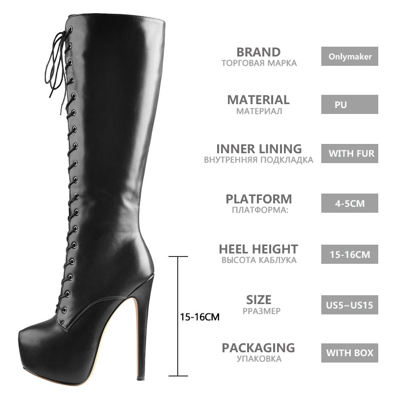 Round Toe Knee High Stiletto Boots