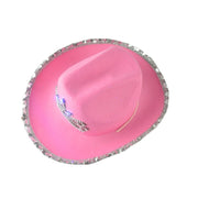 Western Style Cowgirl Pink Feather Brim Fedora