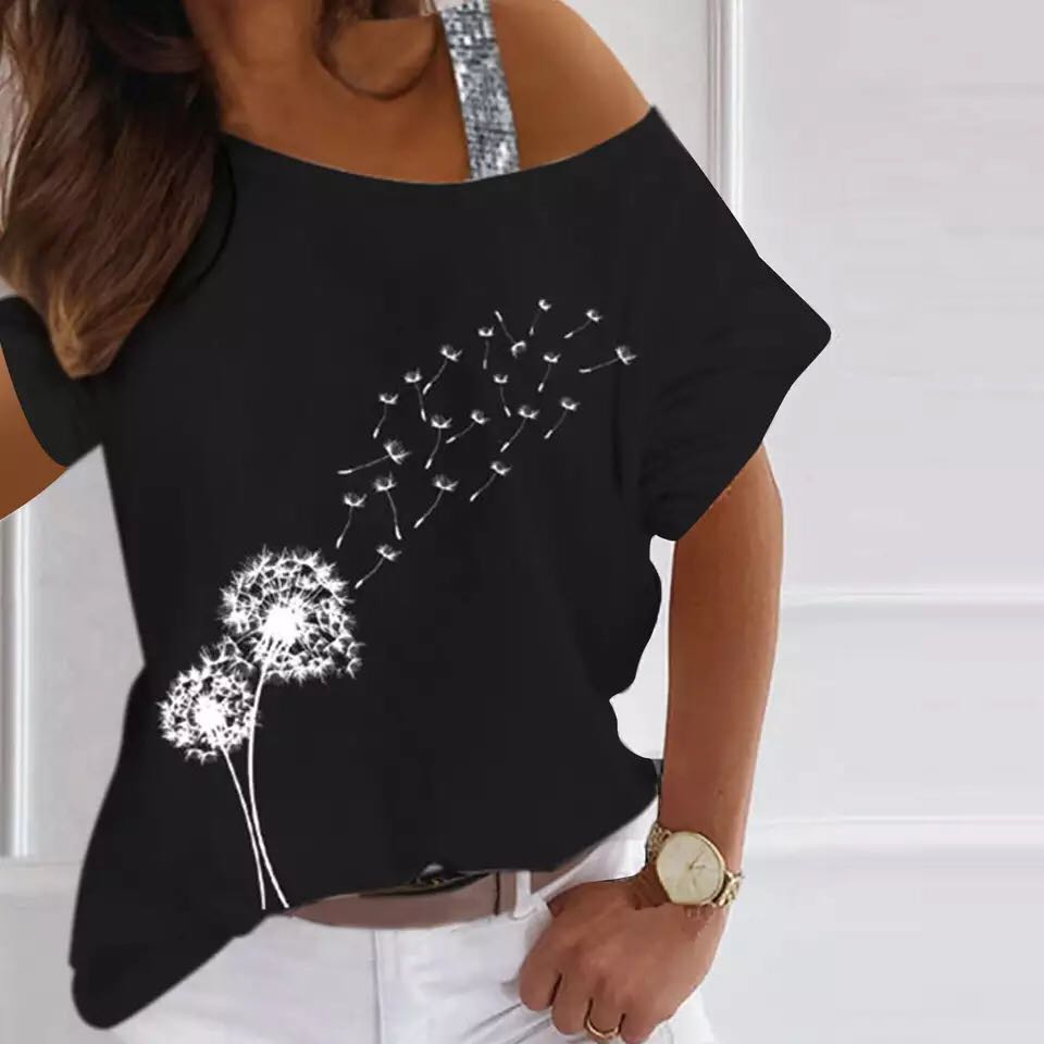 Sequined Loose Off Shoulder Shirts