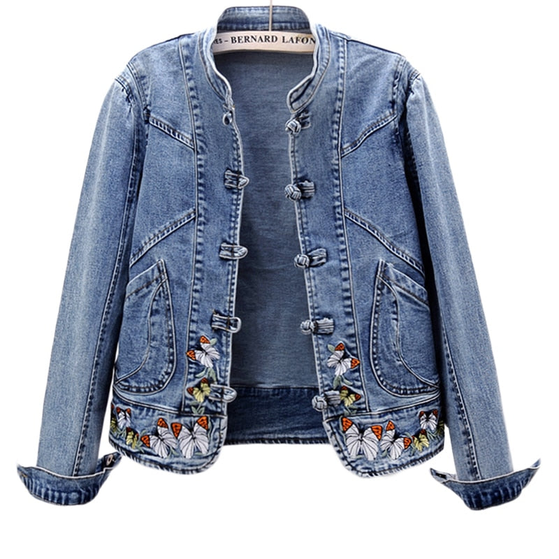 Embroidered Stretch Denim Jacket