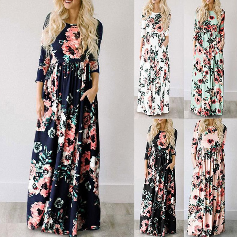 Floral Print Long Maxi Dresses