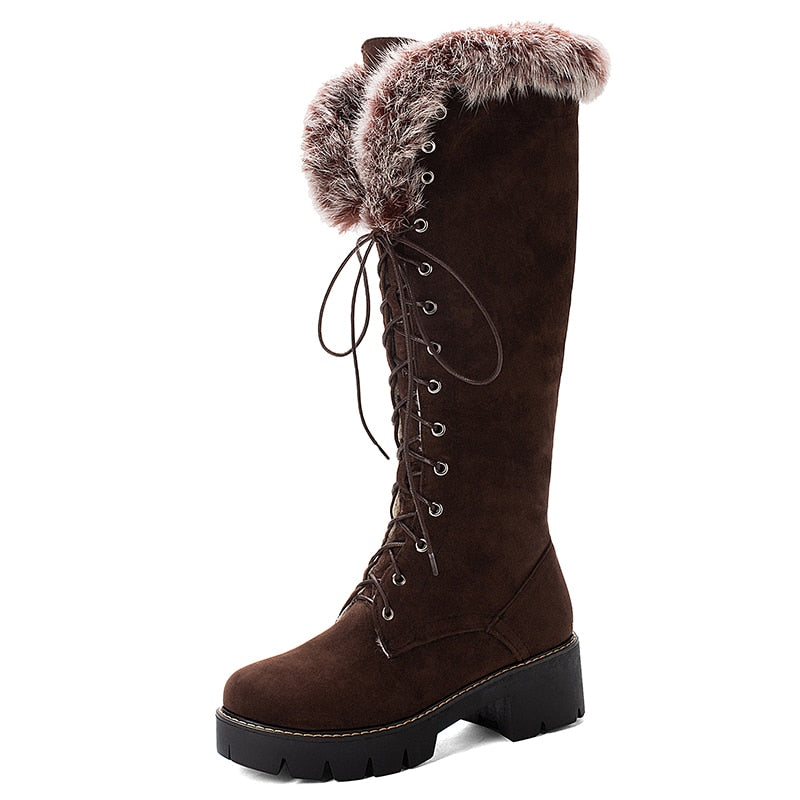 Knee High Suede Lace-up Snow Boots